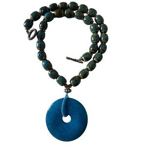 Artisan  925 Sterling Silver Boho Turquoise Ceramic Beaded Necklace NEW